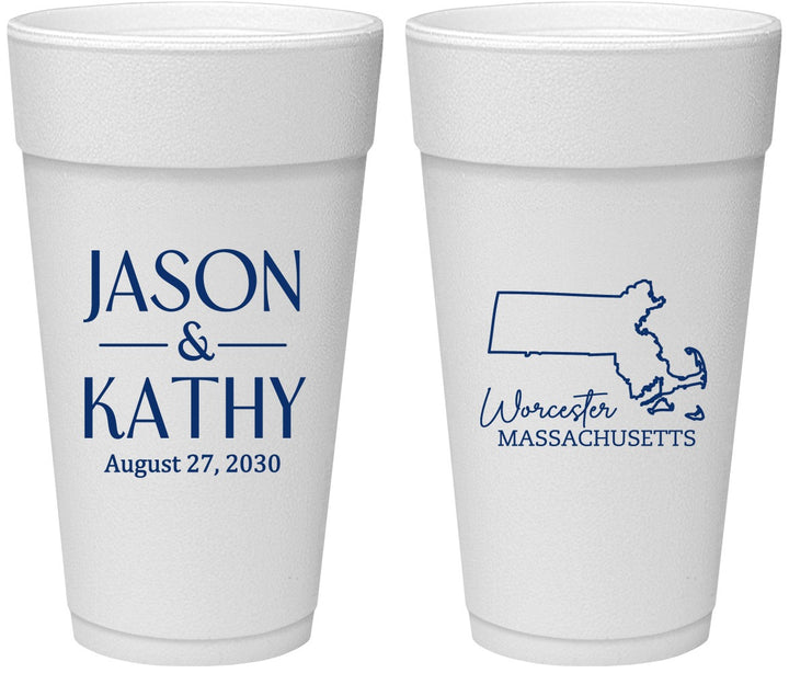 Personalized Wedding 24 oz Foam Cups - Massachusetts | 120