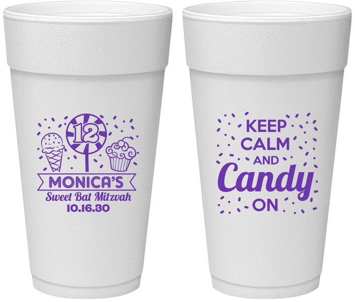 Personalized Bat Mitzvah 24 oz Foam Cups - 12th Birthday Cupcake | 120001