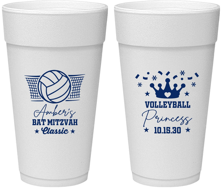 Personalized Bat Mitzvah 24 oz Foam Cups - 12th Birthday Volleyball | 120015