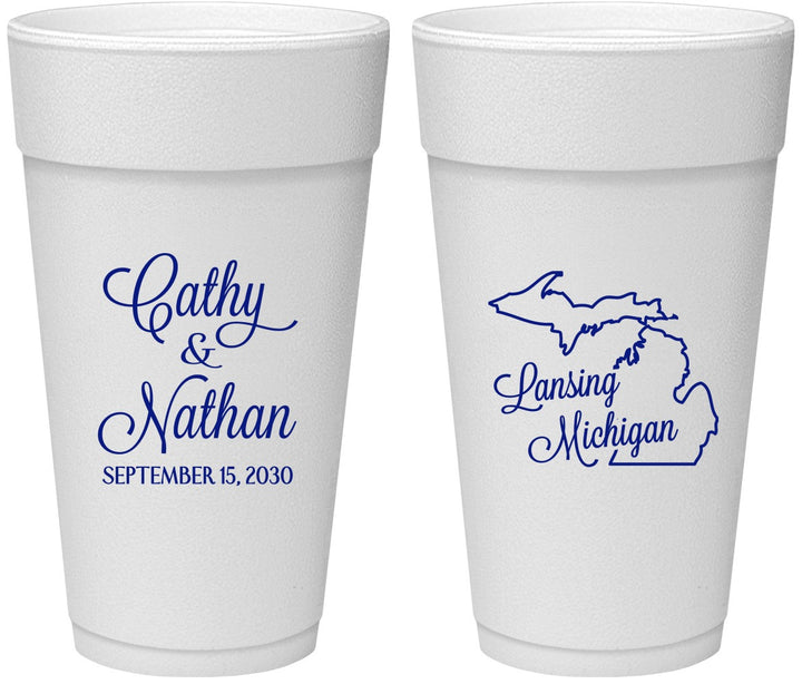 Personalized Wedding 24 oz Foam Cups - Michigan | 121