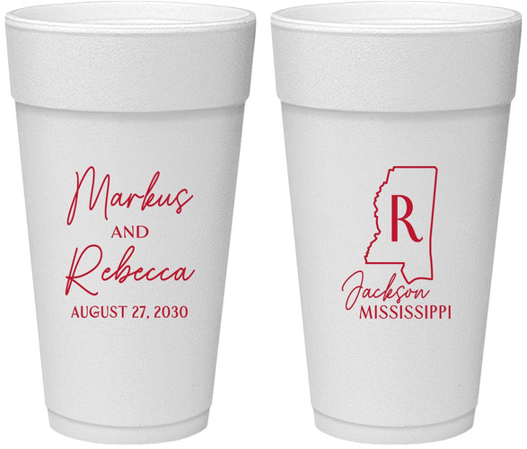 Personalized Wedding 24 oz Foam Cups - Mississippi | 123