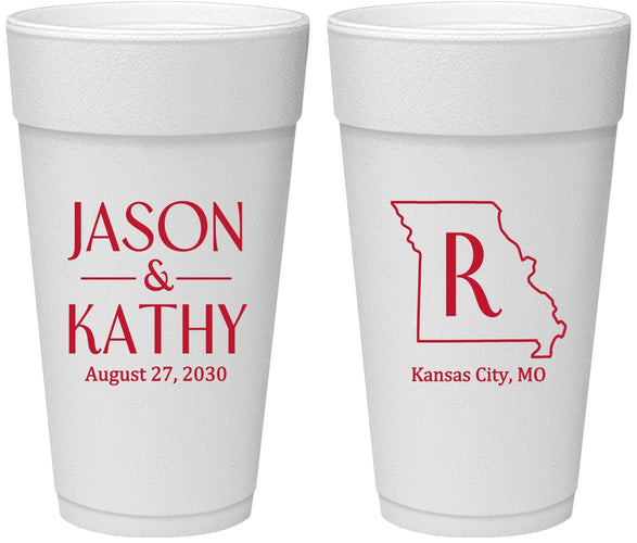 Personalized Wedding 24 oz Foam Cups - Missouri | 124