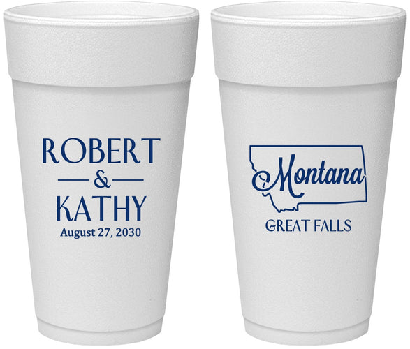 Personalized Wedding 24 oz Foam Cups - Montana | 125