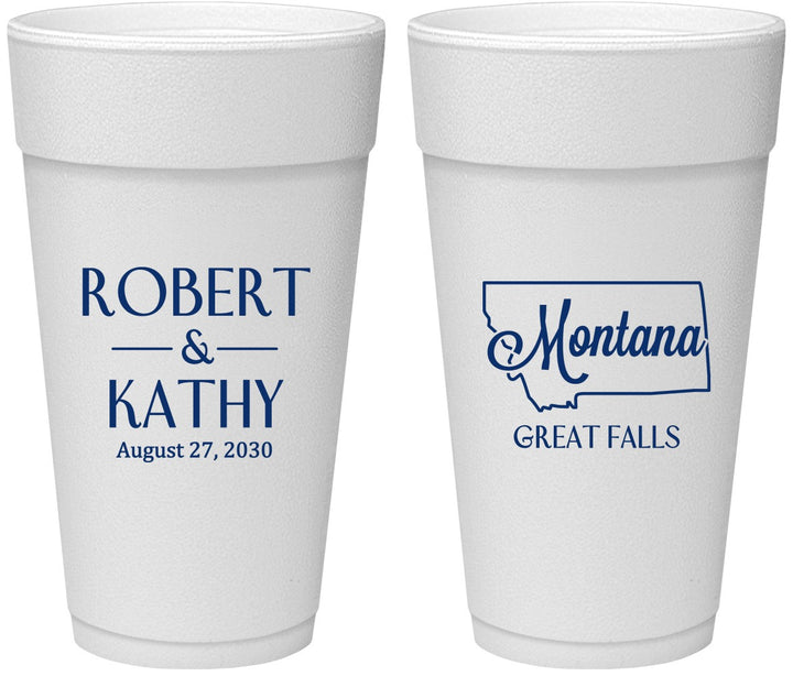 Personalized Wedding 24 oz Foam Cups - Montana | 125