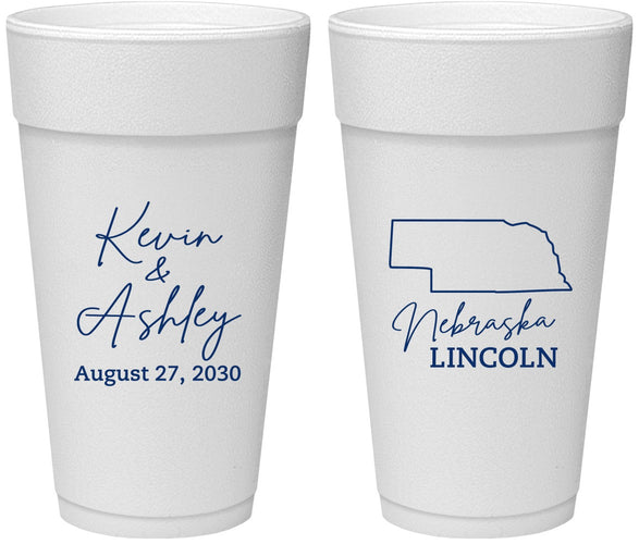 Personalized Wedding 24 oz Foam Cups - Nebraska | 126