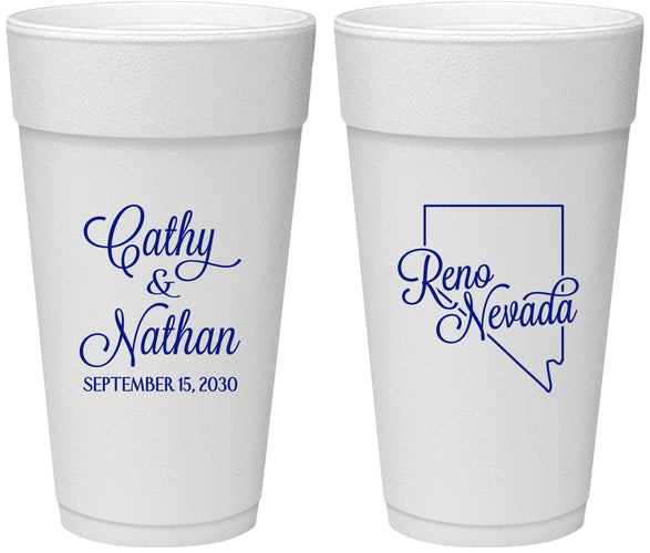 Personalized Wedding 24 oz Foam Cups - Nevada | 127
