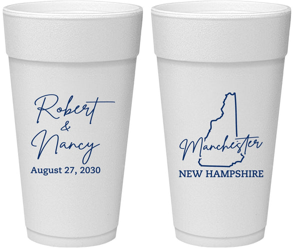 Personalized Wedding 24 oz Foam Cups - New Hampshire | 128