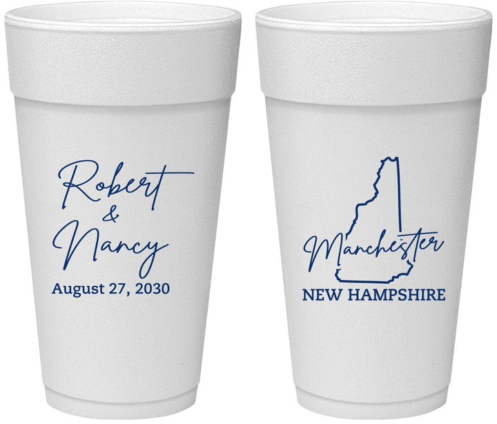 Personalized Wedding 24 oz Foam Cups - New Hampshire | 128