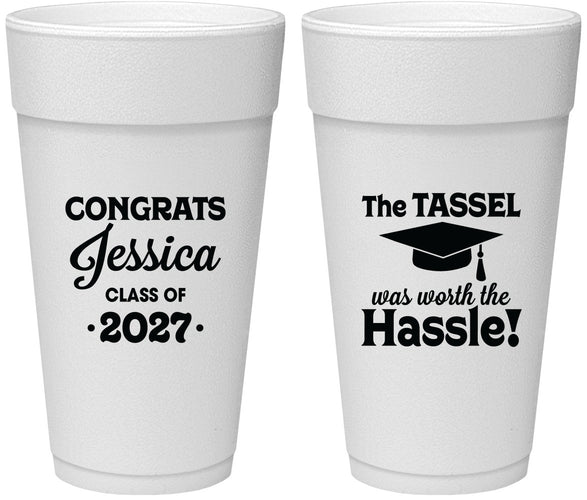 Personalized Graduation 24 oz Foam Cups - Class Of 2027 Tassel Hassel | 130012