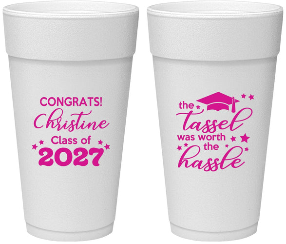Personalized Graduation 24 oz Foam Cups - Class Of 2027 Tassel Hassel | 130013