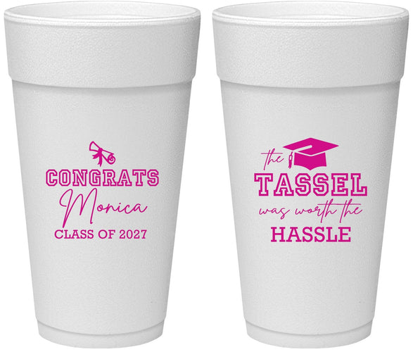 Personalized Graduation 24 oz Foam Cups - Class Of 2027 Tassel Hassel | 130014