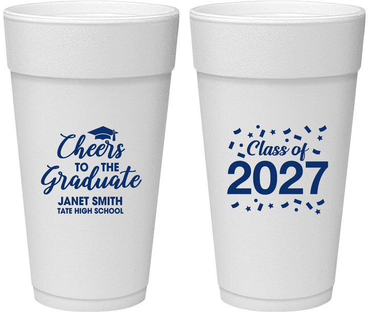 Personalized Graduation 24 oz Foam Cups - Class Of 2027 Cheers Graduate | 130021