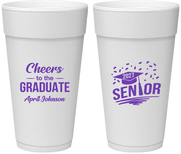 Personalized Graduation 24 oz Foam Cups - Class Of 2027 Cheers Graduate | 130035