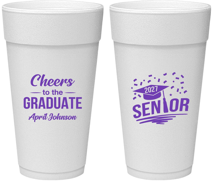 Personalized Graduation 24 oz Foam Cups - Class Of 2027 Cheers Graduate | 130035