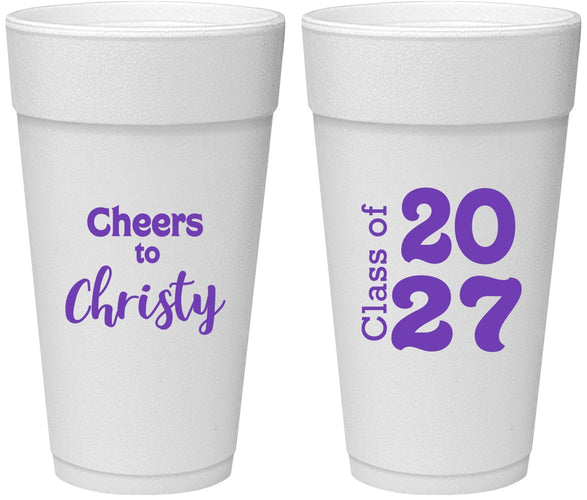 Personalized Graduation 24 oz Foam Cups - Class Of 2027 Cheers | 130037