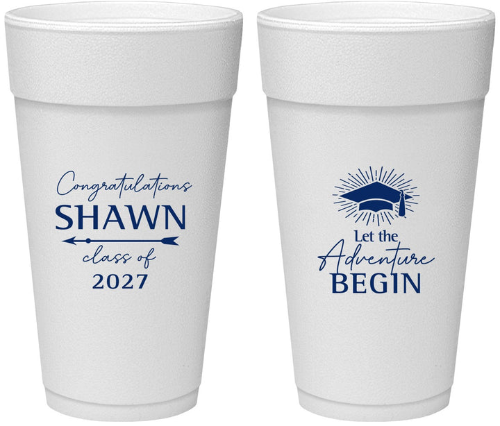 Personalized Graduation 24 oz Foam Cups - Class Of 2027 Adventure Begin | 130048