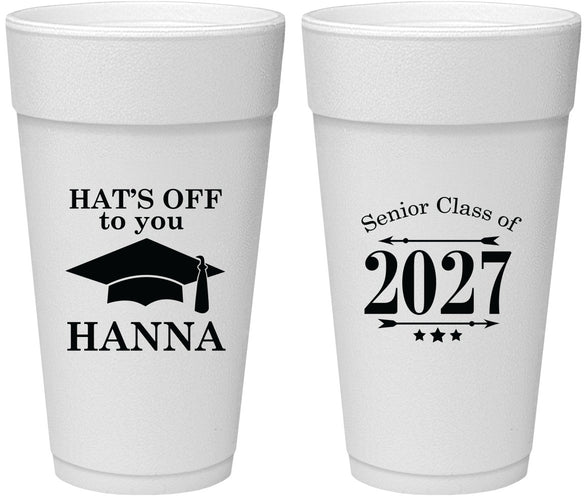 Personalized Graduation 24 oz Foam Cups - Class Of 2027 Hats Off | 130049