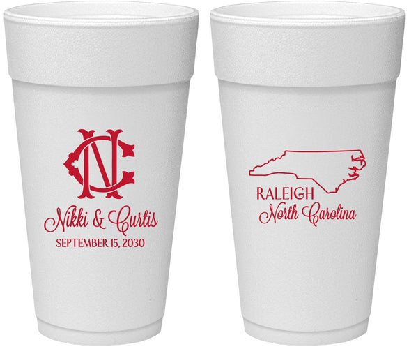 Personalized Wedding 24 oz Foam Cups - North Carolina | 132