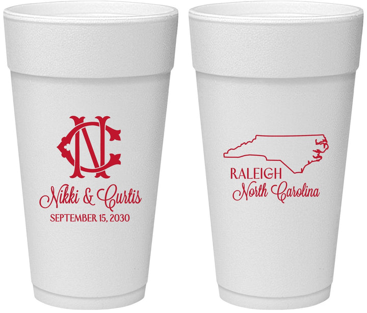 Personalized Wedding 24 oz Foam Cups - North Carolina | 132