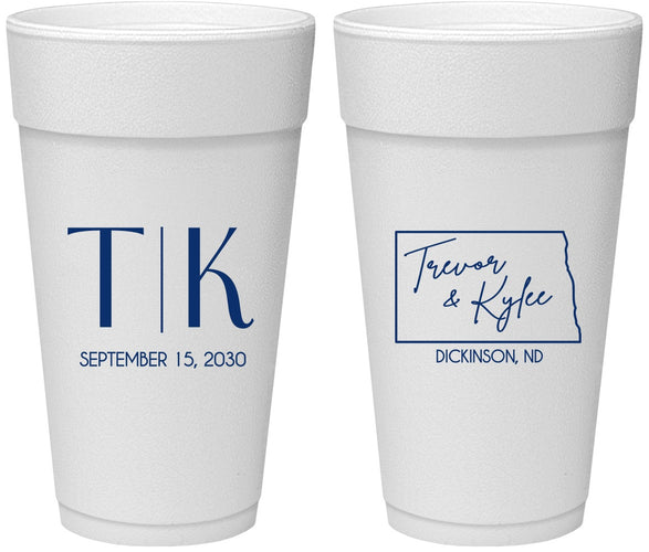 Personalized Wedding 24 oz Foam Cups - North Dakota | 133
