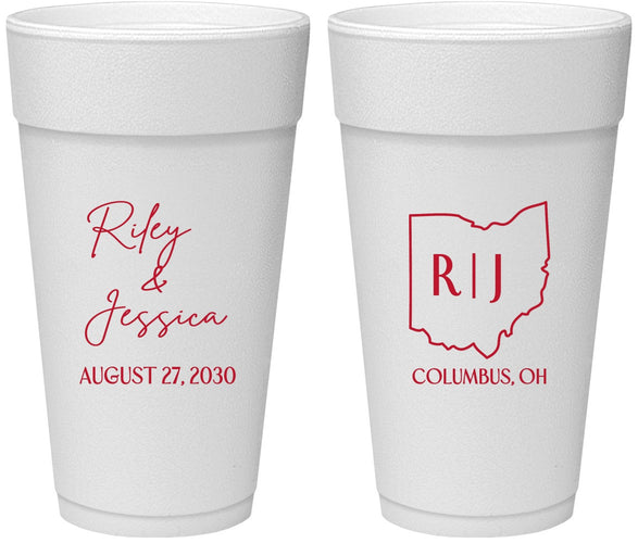 Personalized Wedding 24 oz Foam Cups - Ohio | 134