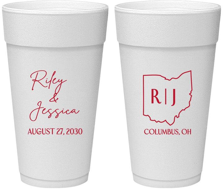 Personalized Wedding 24 oz Foam Cups - Ohio | 134