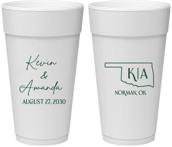Personalized Wedding 24 oz Foam Cups - Oklahoma | 135