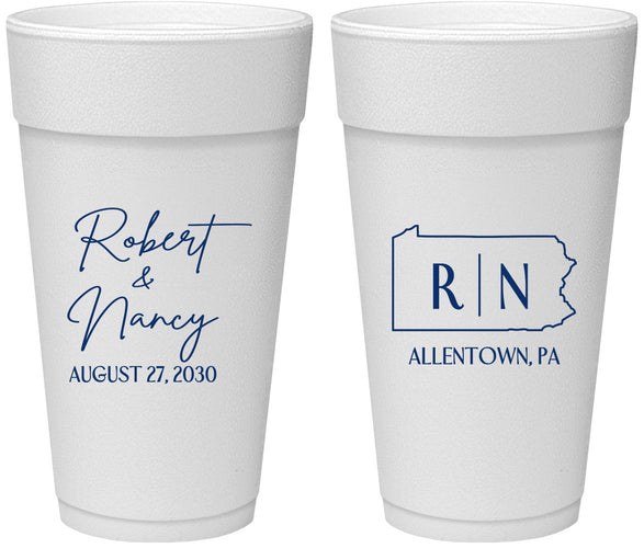 Personalized Wedding 24 oz Foam Cups - Pennsylvania | 137