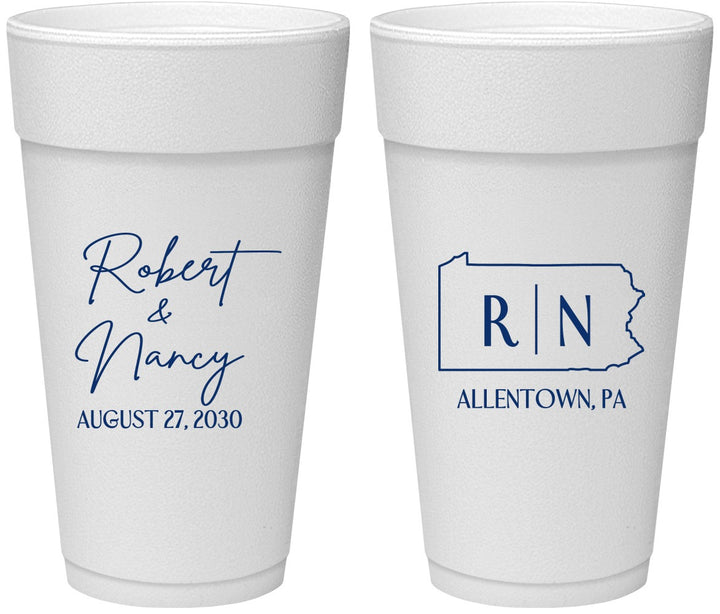 Personalized Wedding 24 oz Foam Cups - Pennsylvania | 137