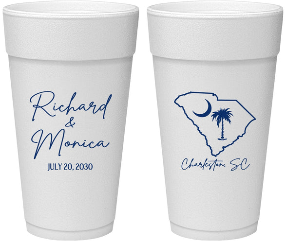Personalized Wedding 24 oz Foam Cups - South Carolina | 139