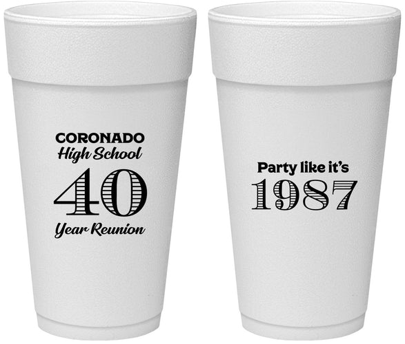 Personalized Class Reunion 24 oz Foam Cups - Class Of 1987 40 Year | 140008