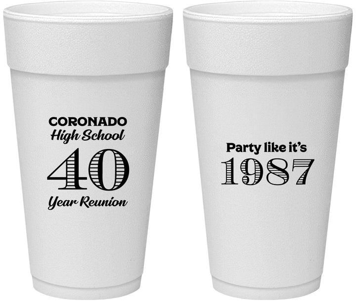 Personalized Class Reunion 24 oz Foam Cups - Class Of 1987 40 Year | 140008
