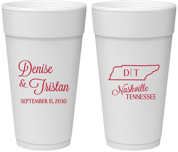 Personalized Wedding 24 oz Foam Cups - Tennessee | 141