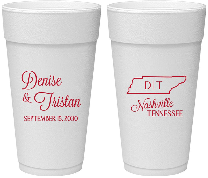 Personalized Wedding 24 oz Foam Cups - Tennessee | 141