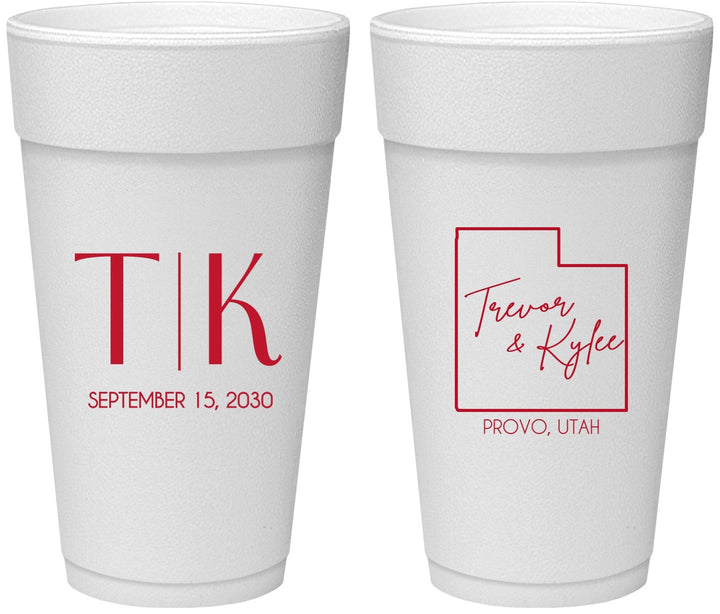 Personalized Wedding 24 oz Foam Cups - Utah | 143