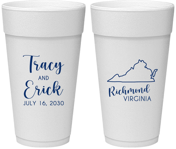 Personalized Wedding 24 oz Foam Cups - Virginia | 145