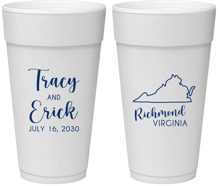 Personalized Wedding 24 oz Foam Cups - Virginia | 145