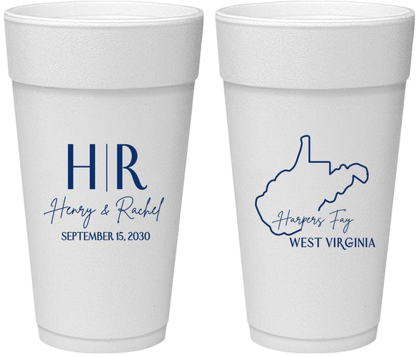 Personalized Wedding 24 oz Foam Cups - West Virginia | 147