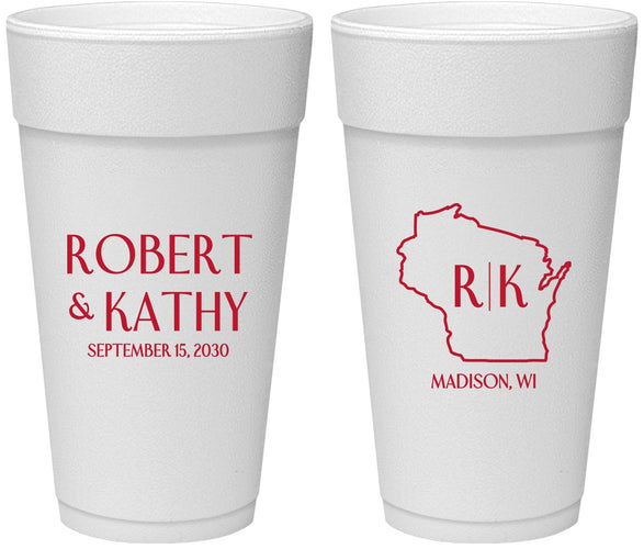 Personalized Wedding 24 oz Foam Cups - Wisconsin | 148