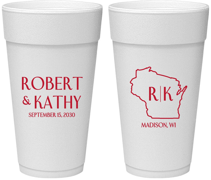 Personalized Wedding 24 oz Foam Cups - Wisconsin | 148