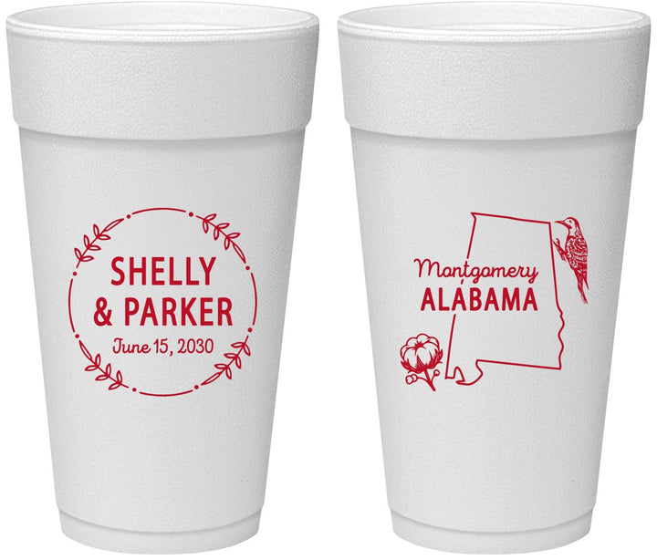 Personalized Wedding 24 oz Foam Cups - Alabama | 150