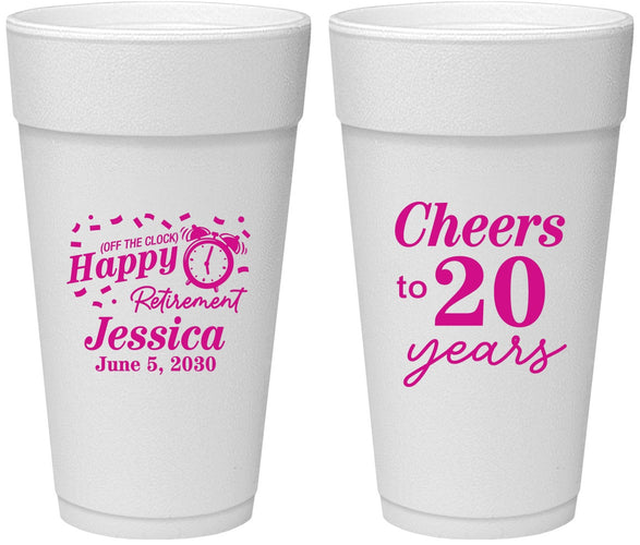 Personalized Retirement 24 oz Foam Cups - Off The Clock | 150001