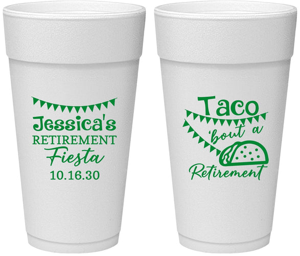 Personalized Retirement 24 oz Foam Cups - Taco Bout A Retirement | 150002