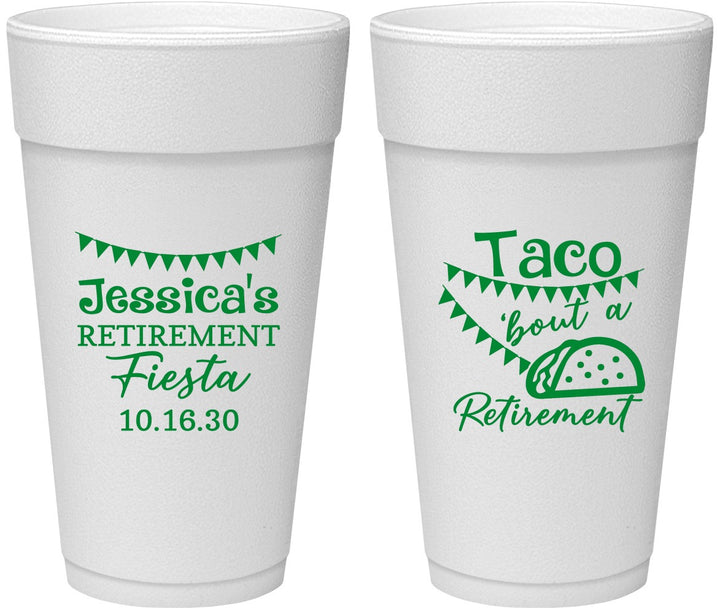 Personalized Retirement 24 oz Foam Cups - Taco Bout A Retirement | 150002