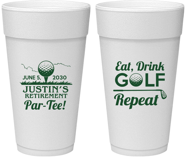 Personalized Retirement 24 oz Foam Cups - Eat Drink Golf Repeat | 150005