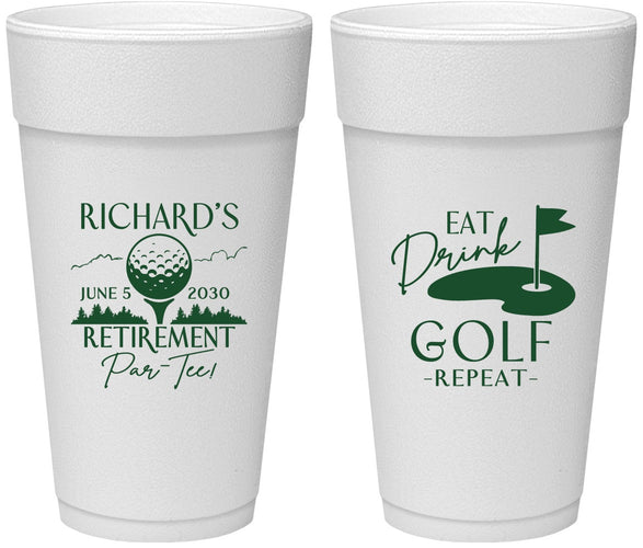 Personalized Retirement 24 oz Foam Cups - Eat Drink Golf Repeat | 150006