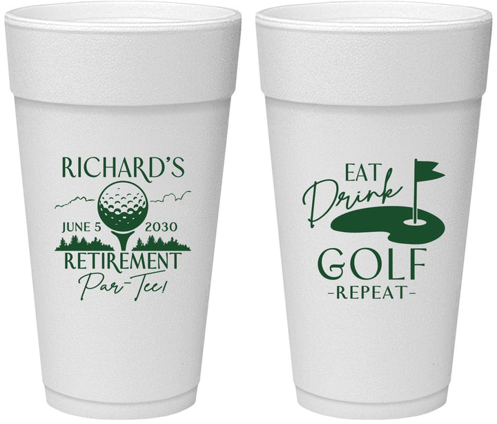 Personalized Retirement 24 oz Foam Cups - Eat Drink Golf Repeat | 150006