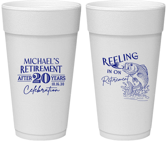 Personalized Retirement 24 oz Foam Cups - Fishing Reeling In | 150007