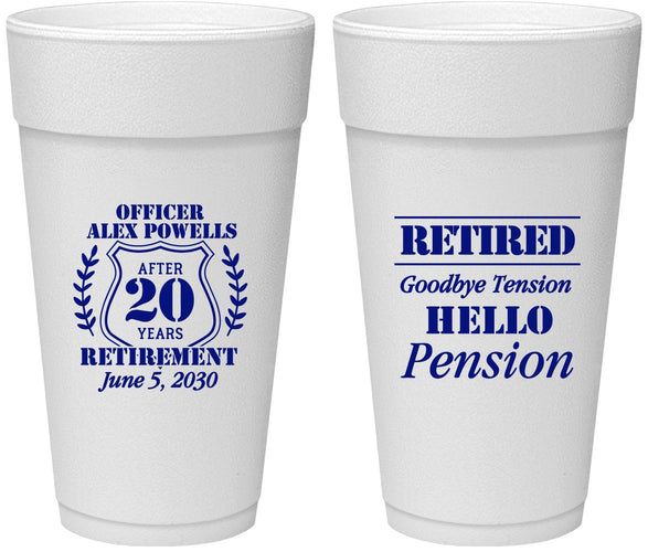 Personalized Retirement 24 oz Foam Cups - Police Officer | 150011