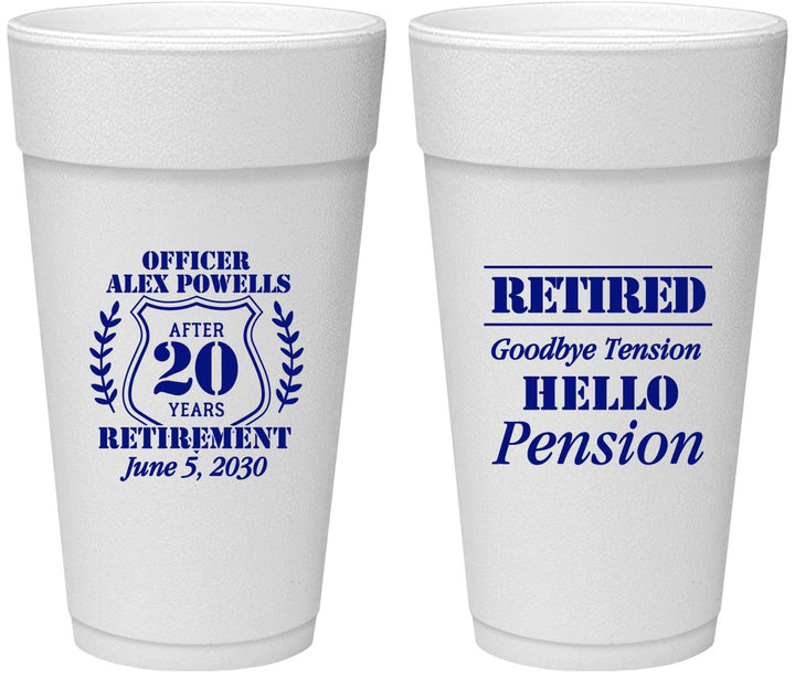 Personalized Retirement 24 oz Foam Cups - Police Officer | 150011